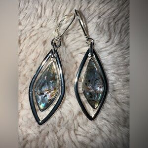 NAPIER Dangling Teardrop‎ Faux Abalone silver Tone Leverback Earrings